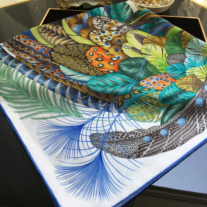 Feathers Print 100% Silk Scarf Shawl Wraps Foulard Square Fashion Clothing Accessories 35\