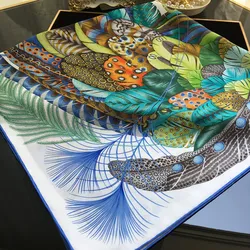 Feathers Print 100% Silk Scarf Shawl Wraps Foulard Square Fashion Clothing Accessories 35