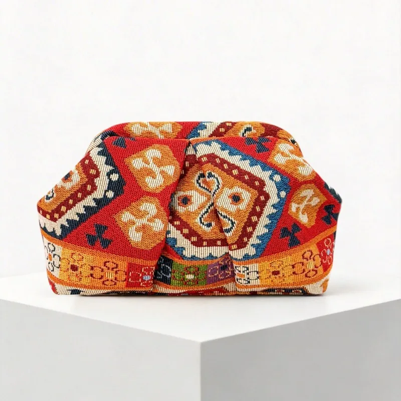 Bohemian Style Pleated Clutch for Women 2026 Retro Geometric Patterns Folded Cloud Handbag Ladies' Banquet Bag  Bolsa Feminina