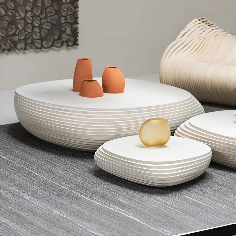 ！@Nordic Style Coffee Table Set of Four Natural Light Wood Nesting Tables Living Room Home Decoration