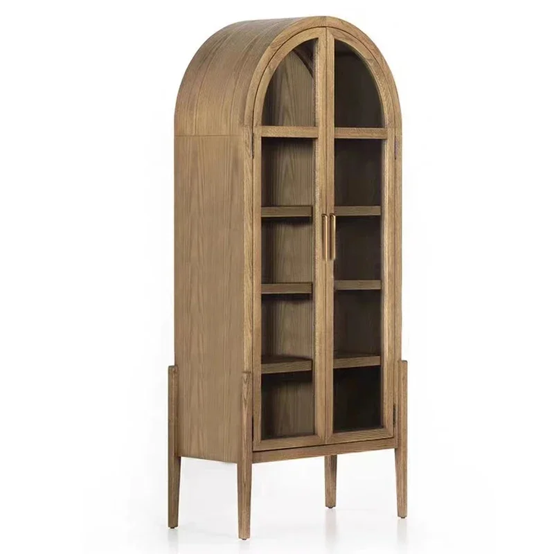 American arched bookcase retro log color dining side cabinet Nordic solid wood storage dome cabinet double door black can be