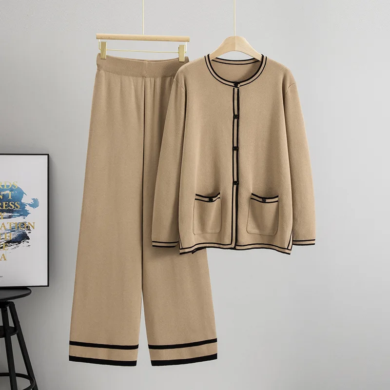 Greenora Retro Downtown Girl Korean Fashion Y2K Sweater Bodycon Ribbed Knit Cardigan Knit Wide Leg Pants SetMatching Set Sweater