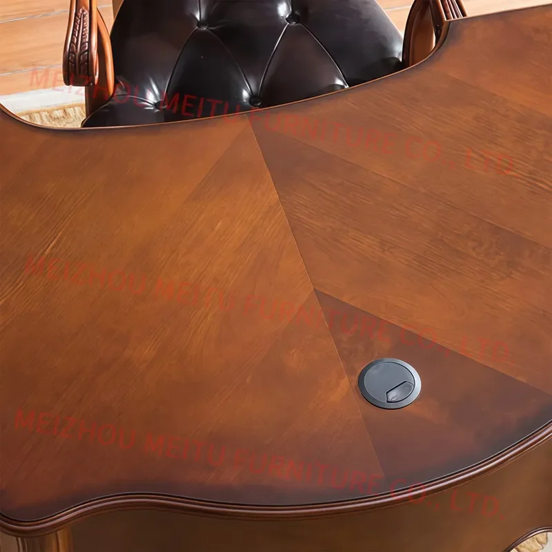 Solid Wood Cherry Finish 60-Inch Writing Desk with Keyboard Tray and 4 Storage Drawers Vintage Curved Desk for Home Office 6