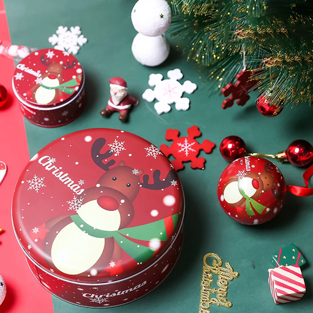 

5Pcs Christmas Candy Jar Tinplate Box Lightweight Xmas Round Storage Box for Candy Chocolate Gifts Holiday Party Decor