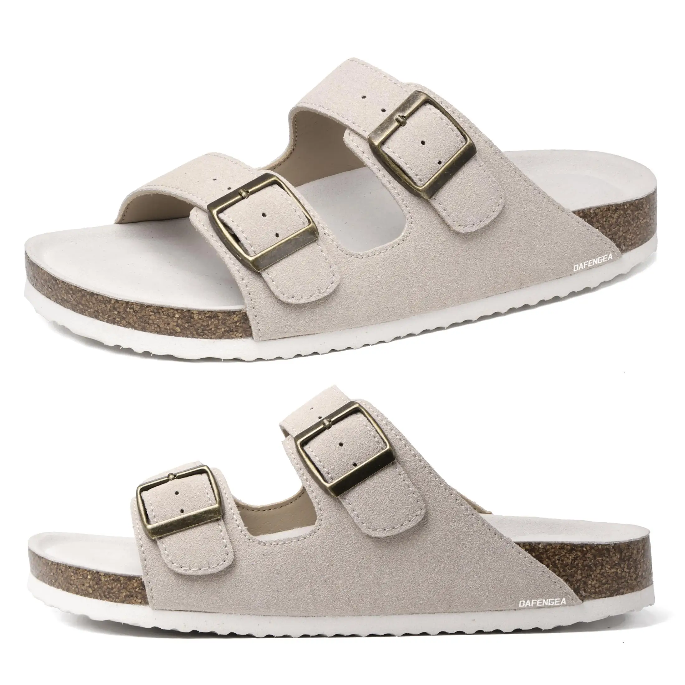 Women's Casual Slide Sandals With Cork Footbed Double Adjustable Buckle For Summer Everyday Wear