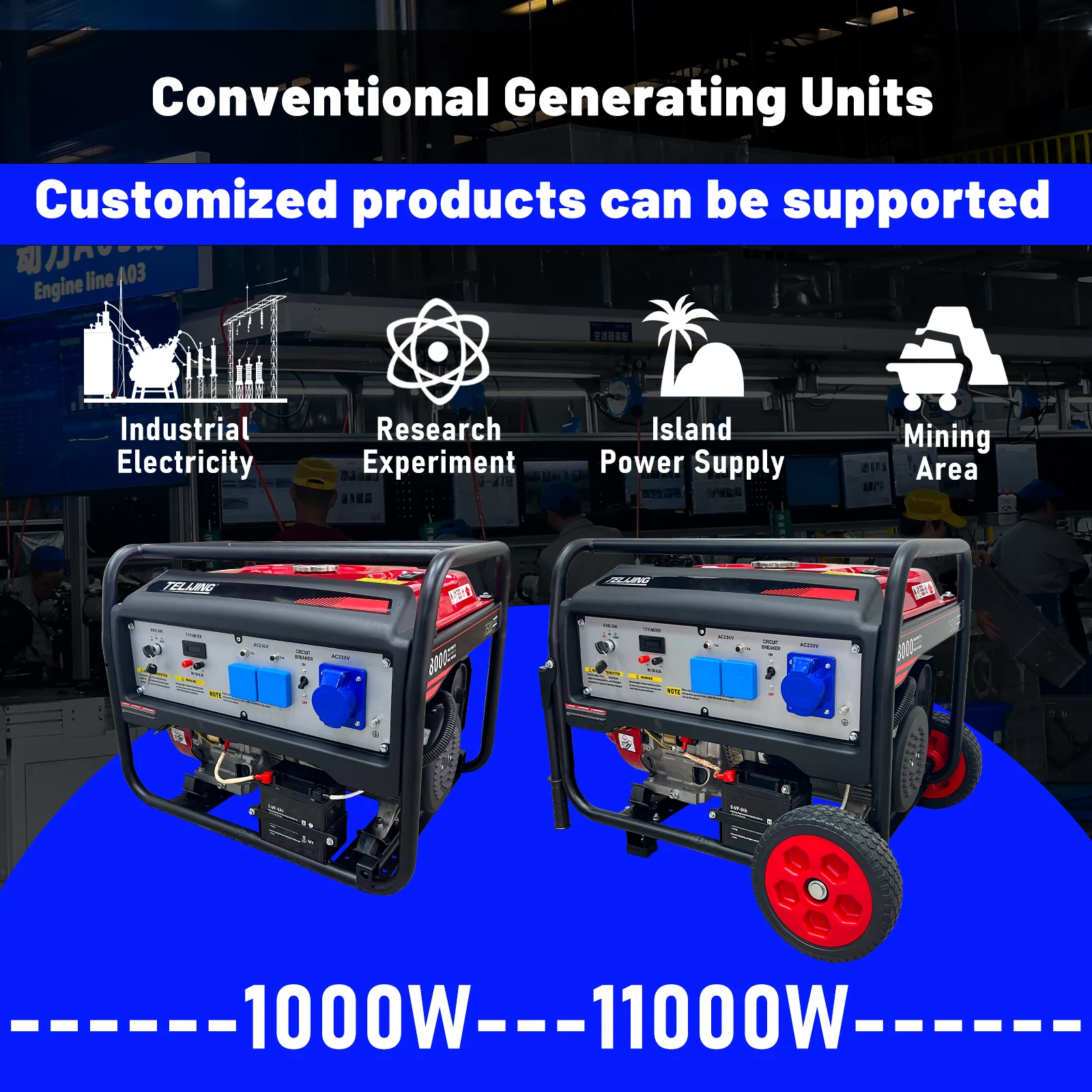 High Quality 100% Copper 7.5KW/8KW  Generator with Auto Start 4-Stroke Engine Single-Phase Three-Phase Equal Power