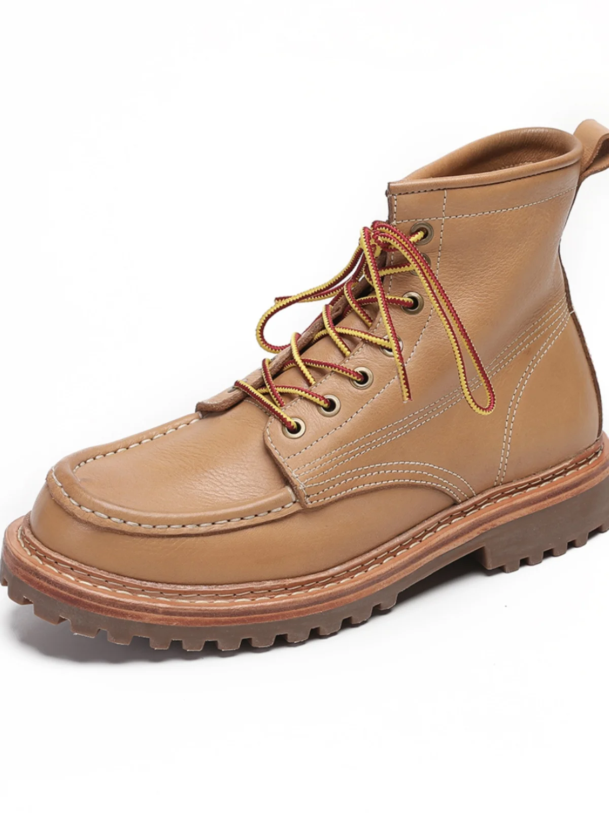 Vegetable-tanned Cowhide Work Boots Genuine Leather Motorcycle High-top Casual Leather Shoes Men's Boots with Goodyear Stitching