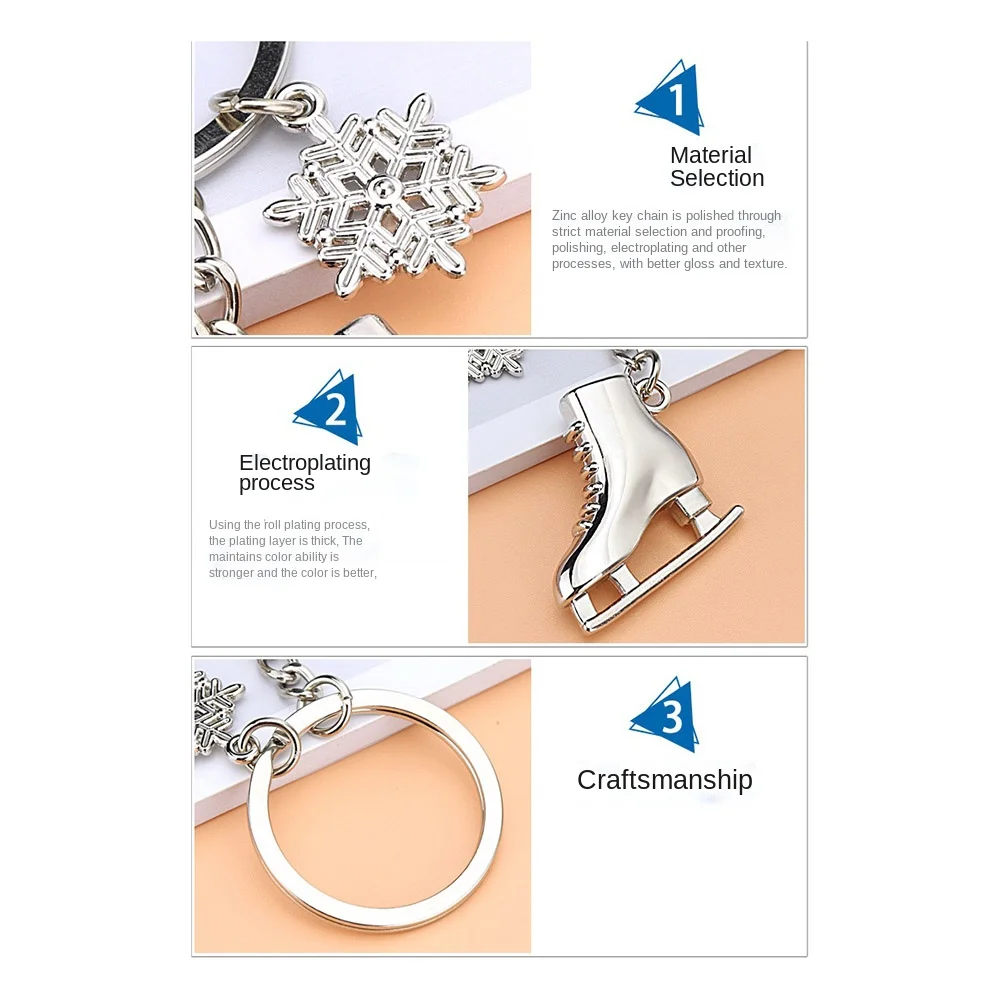 아이스 스케이트 눈송이 키체인 선물, 3D 스케이트 신발 키링, 겨울 선물, 5 팩