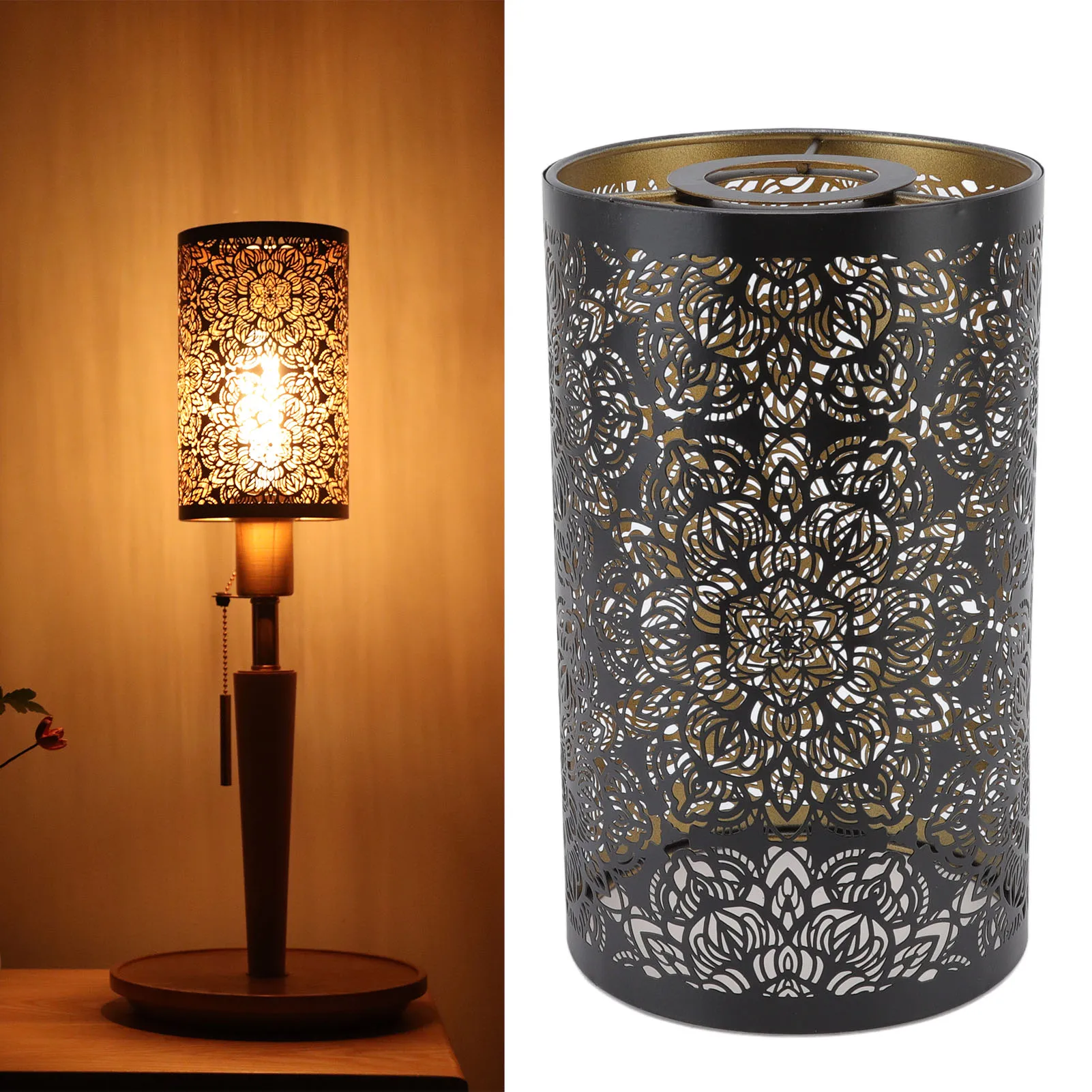 

Metal Lamp Shade Modern Cylindrical Circular Pattern Detachable Small Lamp Shade Hollow Carving Wrought Iron for Bedroom
