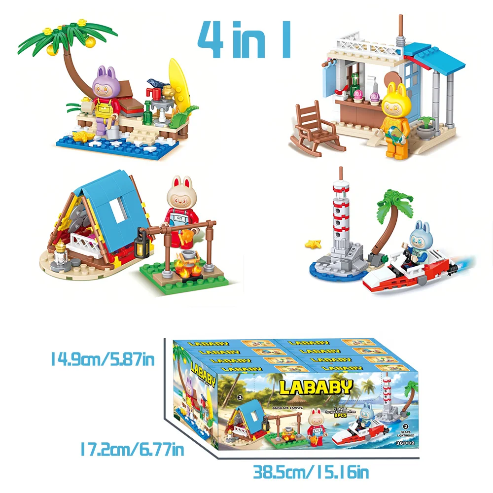 

City Street View Seaside Summer Cottage Building Blocks MOC Camping Cookware Boats Coconut Trees Lighithouse Bricks Toys for Kid