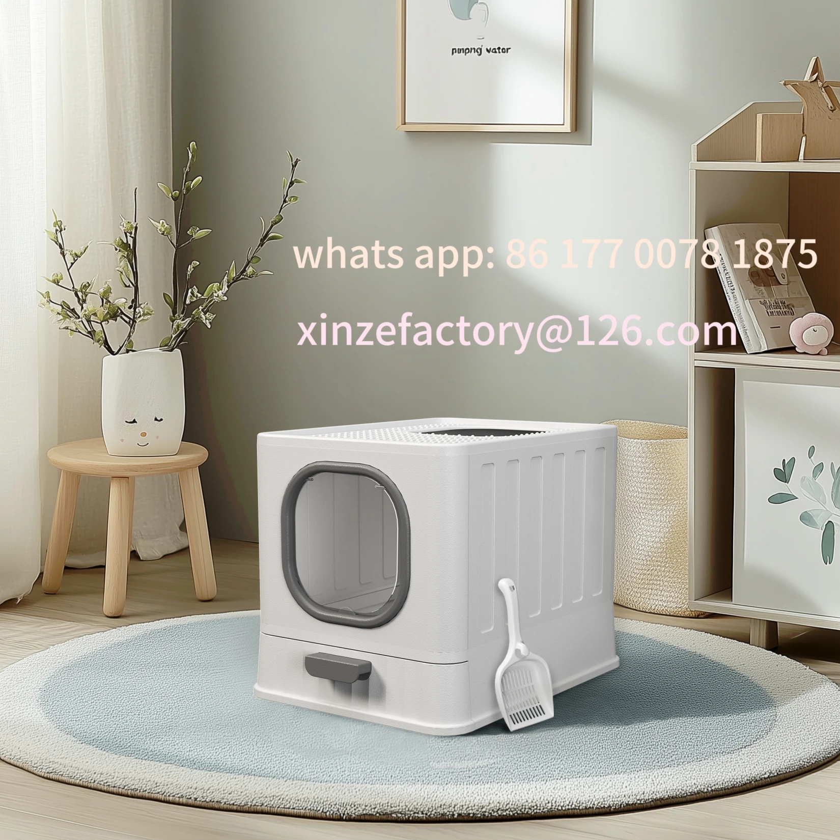 صندوق نفايات القطط Bingopaw XL قابل للتخصيص مع غطاء مغلق على شكل نونية للقطط، مرحاض مضاد للرش، سهل التنظيف