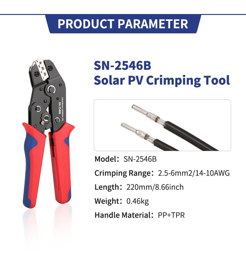 SN-2546B Solar-Photovoltaik-Anschlüsse, Zangen-Crimpwerkzeug-Set für 2,5/4/6 mm2 Draht-Crimper-Zangen-Set, Solar-Anschlüsse-Klemme – Detail 4