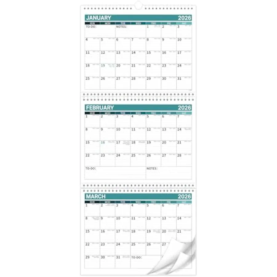 Calendario de 3 meses 20262027 20262027 Calendario de pared de enero de 2026Dec.2027 Moveae Calendario de visualización de 3 meses plegado en un mes 10,8" x