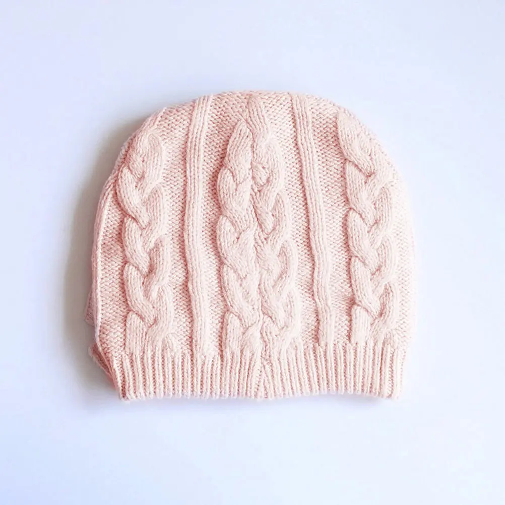 Baby Bowknot Knitted Beanie Hat Pink Premium Cotton Wool Soft Breathable Stretchy for Newborn Photography Shower Gift Party