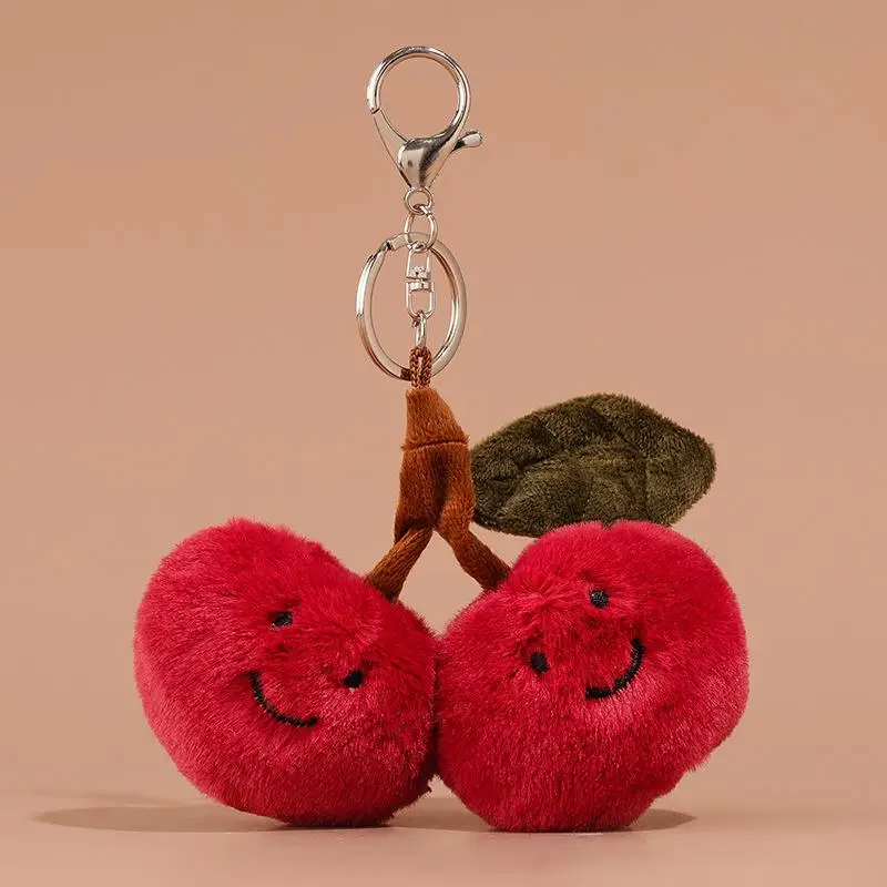 Porte-clés poupée pendentif en peluche cerise, décoration suspendue, ornements de sac à dos simples, bijoux de fête, cadeau, nouvelle collection
