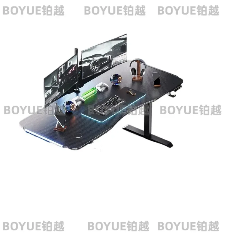 Electric Height Adjustable Gaming Desk Solid Wood Core Computer Table Ergonomic Standing Workstation for Home Office Setup