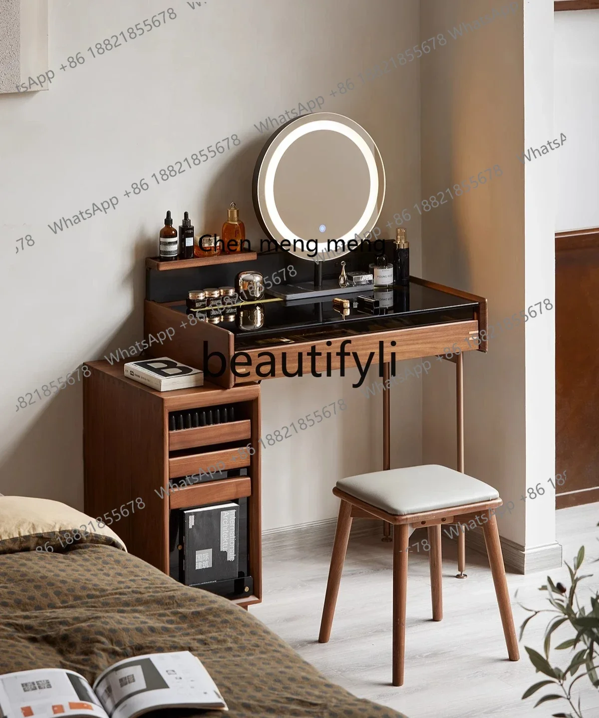 

N178 Solid wood dresser storage cabinet integrated bedroom bedside small apartment black walnut small cosmetic table5556