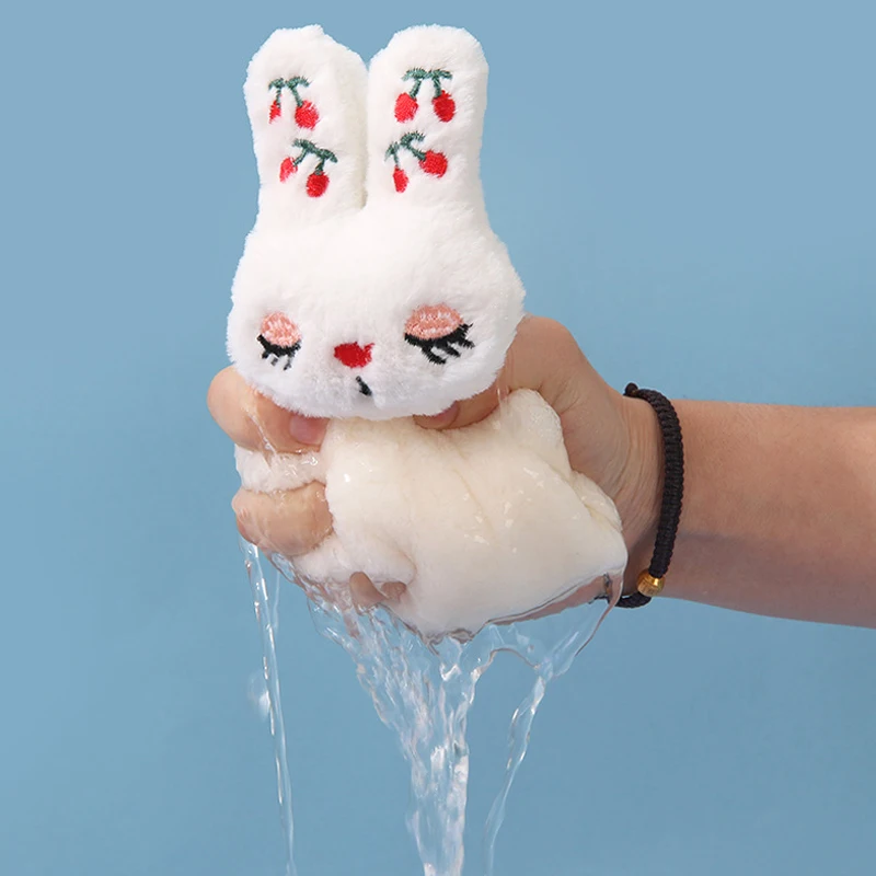 Cartoon Rabbit Hand Towel Handkerchief Coral Velvet Hang To Quick Dry Design Kitchen Bathroom Water-absorbent Cleaning Towels