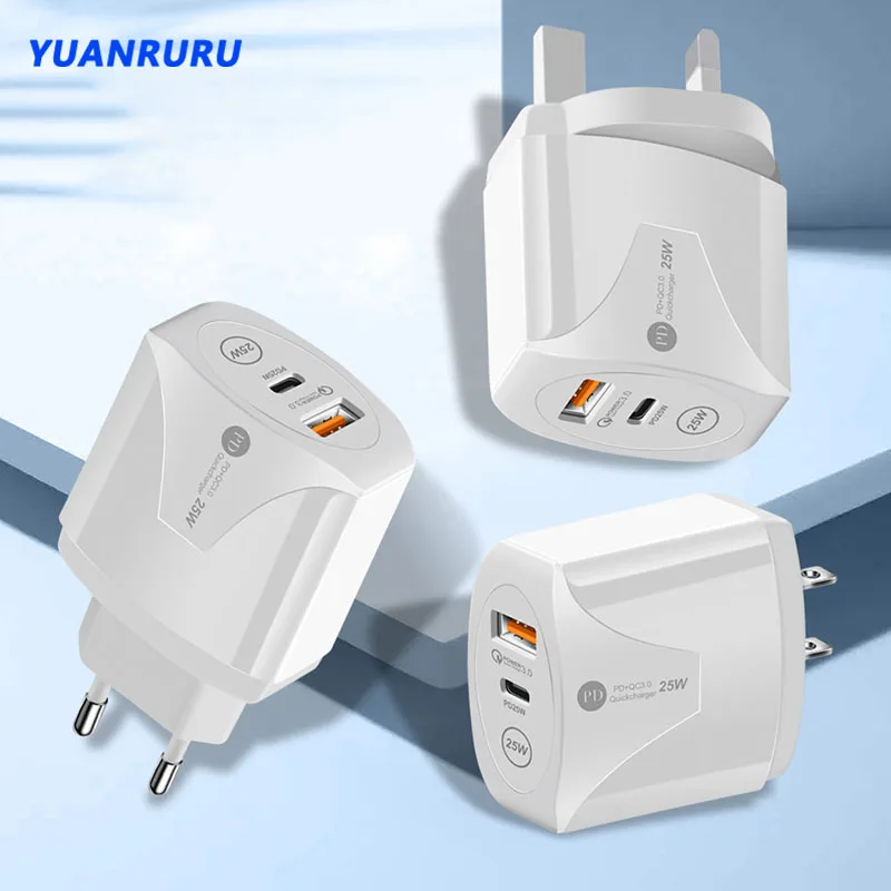 Mobile Phone Fast Charging PD25W USB Quick Charger3.0 EU/US/UK Charger Plug for Apple Huawei Samsung Xiaomi Adapter QC3.0