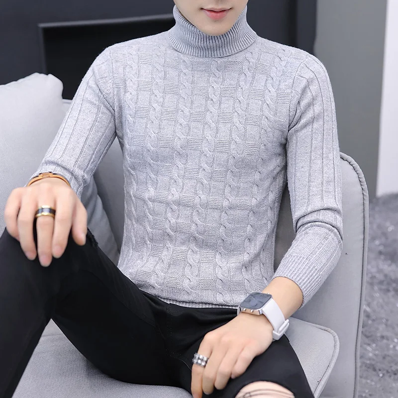 

Осень 2024, мужские водолазки, мужские теплые вязаные пуловеры, однотонный тканый свитер, уличная одежда, повседневный свитер в стиле Харадзюку