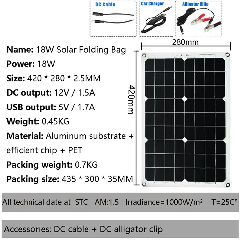 Portable Solar Panel Charger Kit for Camping Hiking Travel Outdoor Adventure 12V Battery Charging Generator System