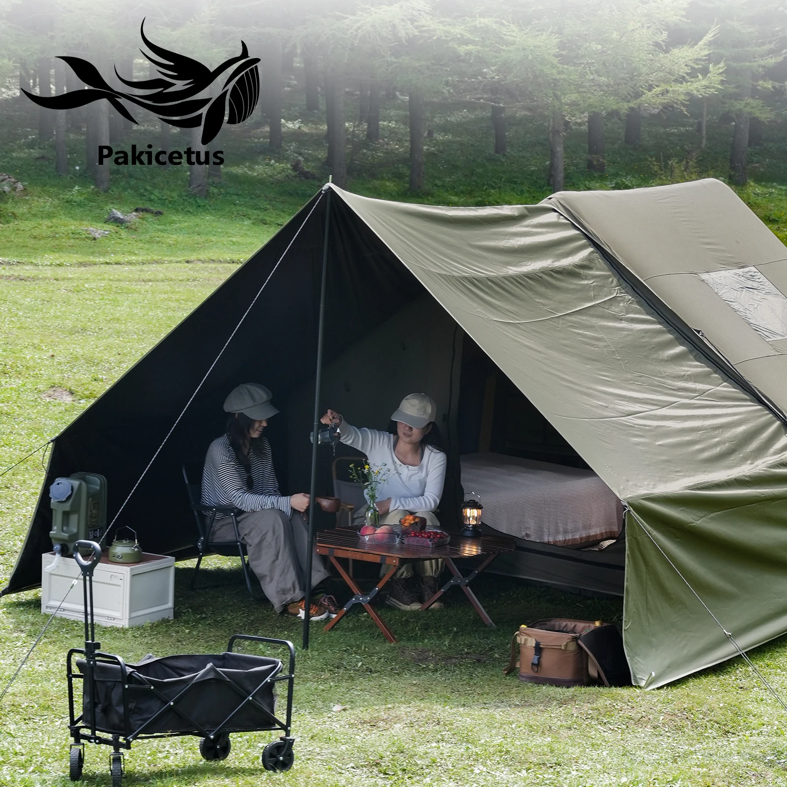 PAKICETUS Inflatable Camping Tent, Double Room Spacious Space for 4-6 Persons, Windproof UV Protection Lightweight Portable All Weather Tent for Outdoor Hiking Family Vacation Trip