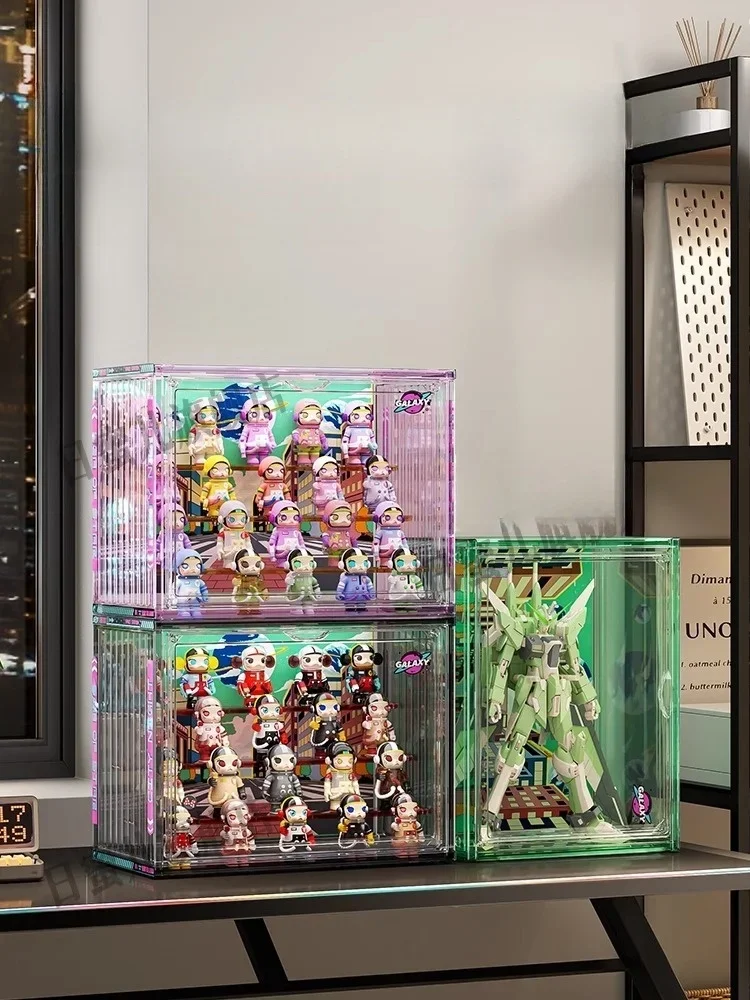 Transparent Colorful Blind Box Display Stand Handmade Figures Model Storage Box Upgrade Acrylic Dolls Display Box For POP-MART