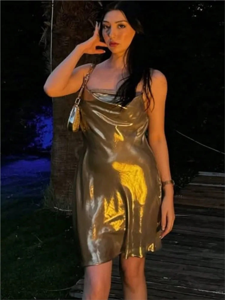 

Dresses 2025 Woman Solid Color Spaghetti Strap Simple Style Temperament Elegant Evening Dress Fashion Backless All-match Casual