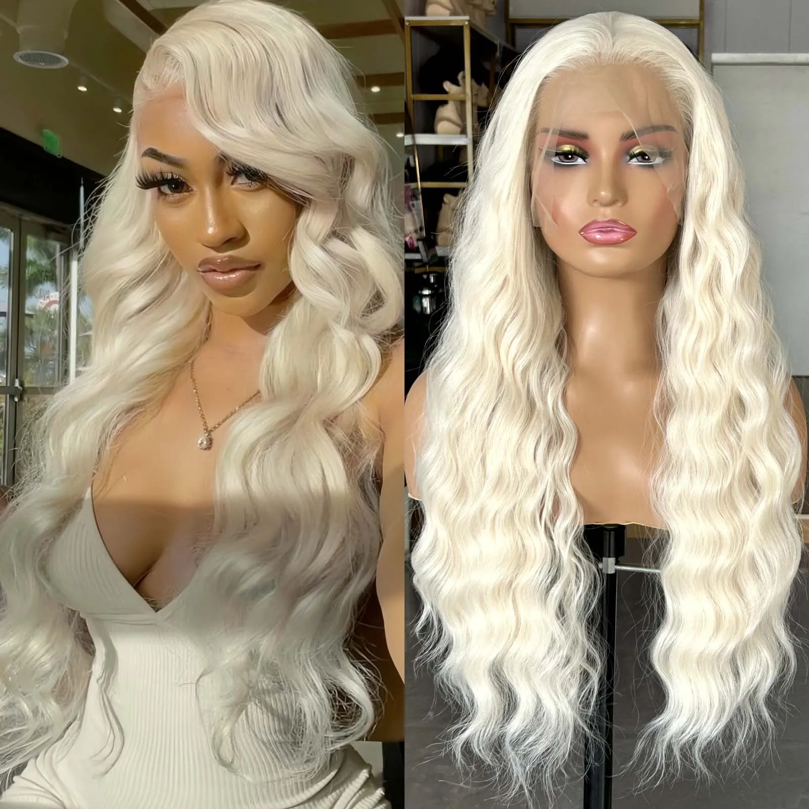 Long Wavy White Blonde Hair Synthetic Lace Front Wig for Women Natural Loose Curly Platinum Blonde 13X4 Frontal Wigs for Women