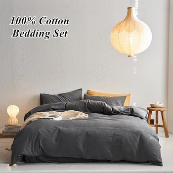 100% Cotton Bed Sheet Set Yarn Dyed Bedding Solid Color Bedspread Single/Queen/King Size Bed Linen Set Home Duvet Cover Set이불트 트