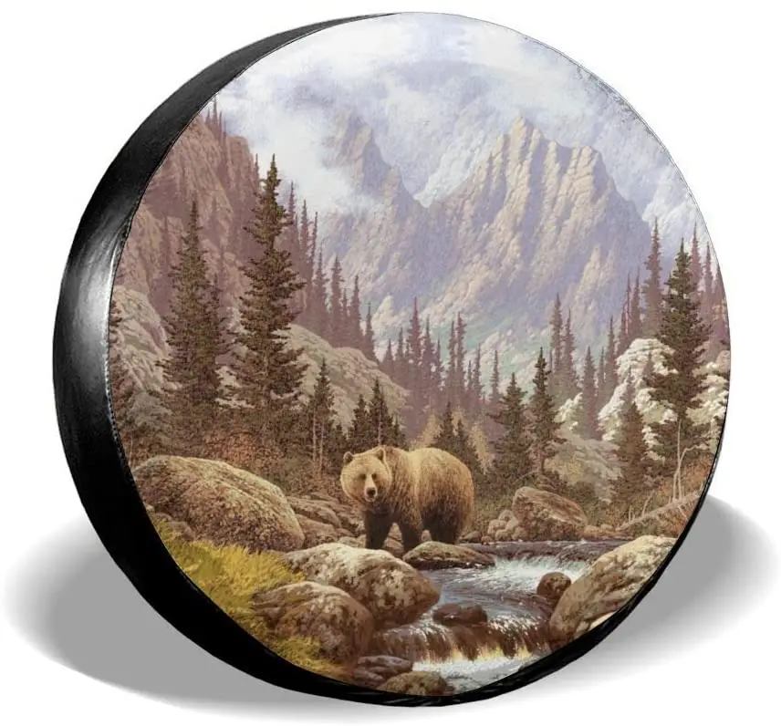 

Foruidea Grizzly Bear Spare Tire Cover Waterproof Dust-Proof UV Sun Wheel Tire Cover Fit for ,Trailer, RV, SUV