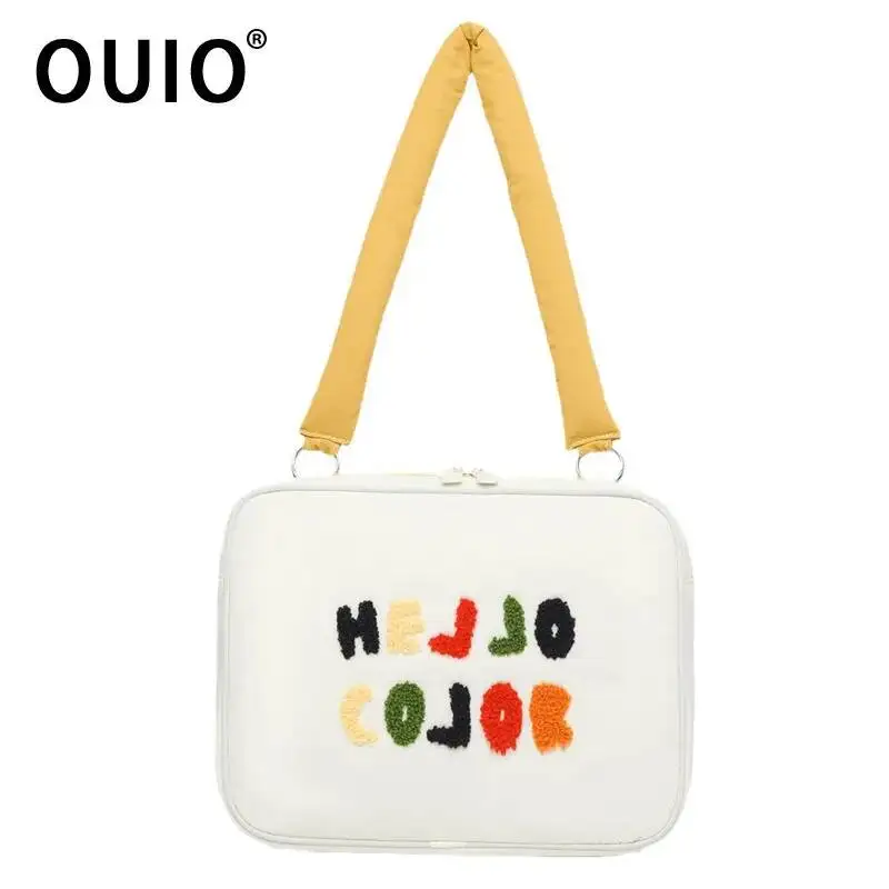 OUIO Colorful Letter Towel Embroidery Laptop Case Portable Shockproof Notebook Handbag For Student Office Travel Carry Fashion