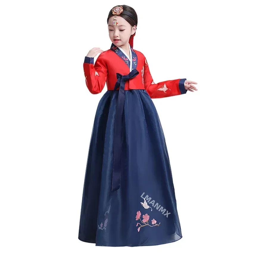 Traditional Korean Clothing Girls Hanbok Embroidery Long Sleeve Ancient Dance Costume Stage Performance Retro Court Dress