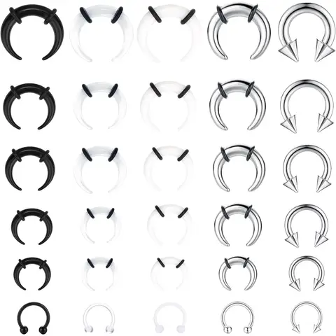 30Pcs Septum Pincher Tapers Septum Rings for Women Men Acrylic Stainless Steel C Shape Septum Nose Cartilage Piercing Jewelry
