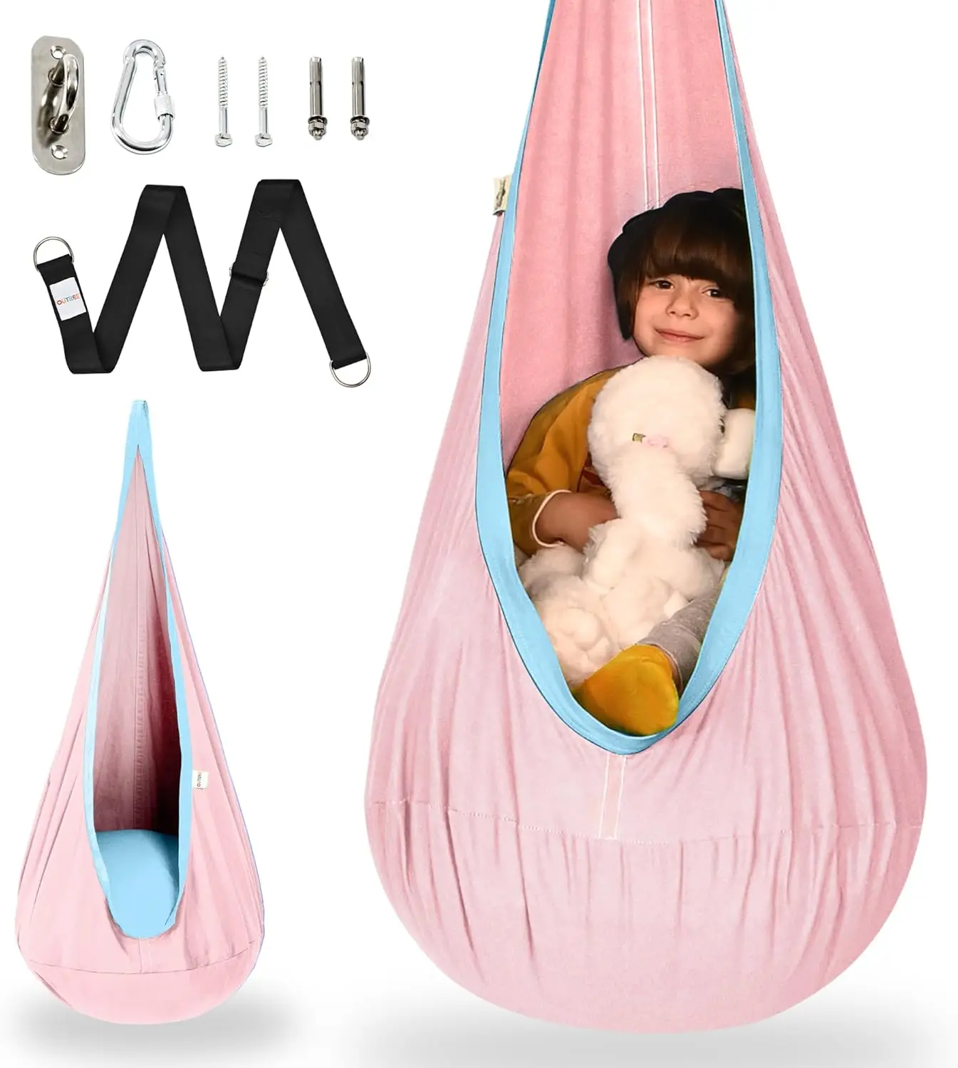 

Kids Pod Swing Seat, Cotton Child Hammo Swing Chair, Sensory Swing For Indoor And Outdoor Use, Aron Pink