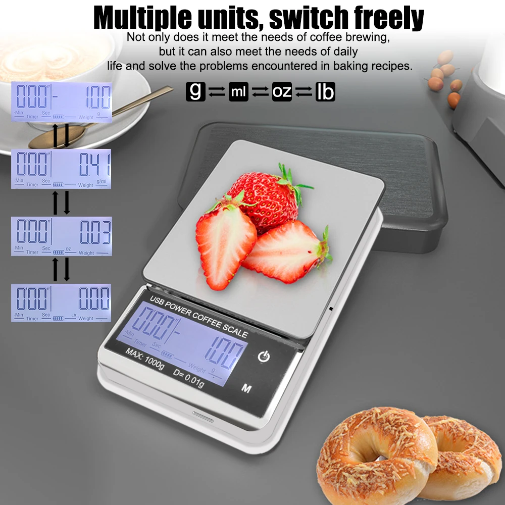 Cyclic Rechargeable 1000g/0.01g Digital Kitchen Coffee Scale Electronic Scale Mini Pocket Scale Auto Timer High Precision