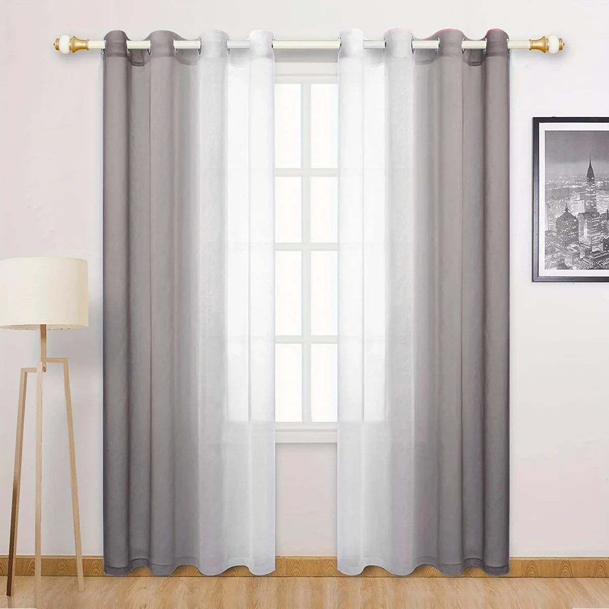 Curtain White Gradient Color Window Curtains 2 Panels for Living Room Bedroom Grommet Top Drape Sheer Treatment Modern Style