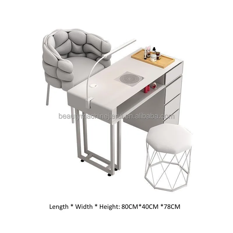 Modern Nail Table, Solid Surface Salon Beauty Manicure Desk, Professional Nail Station Furniture