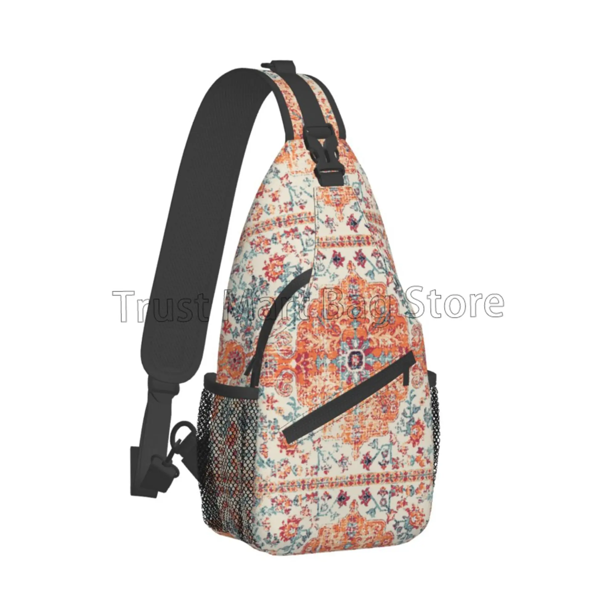 Ransel selempang pola Boho terakota Aztec, tas punggung selempang, tas harian bahu dada kasual uniseks bepergian mendaki