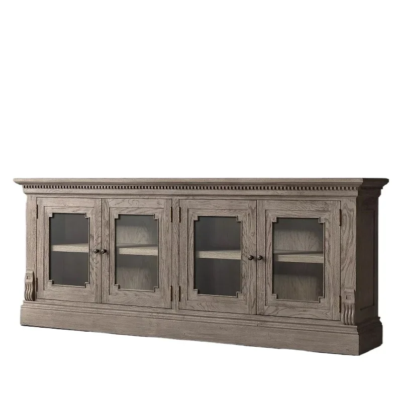 French rural retro solid wood locker, American simple oak porch cabinet