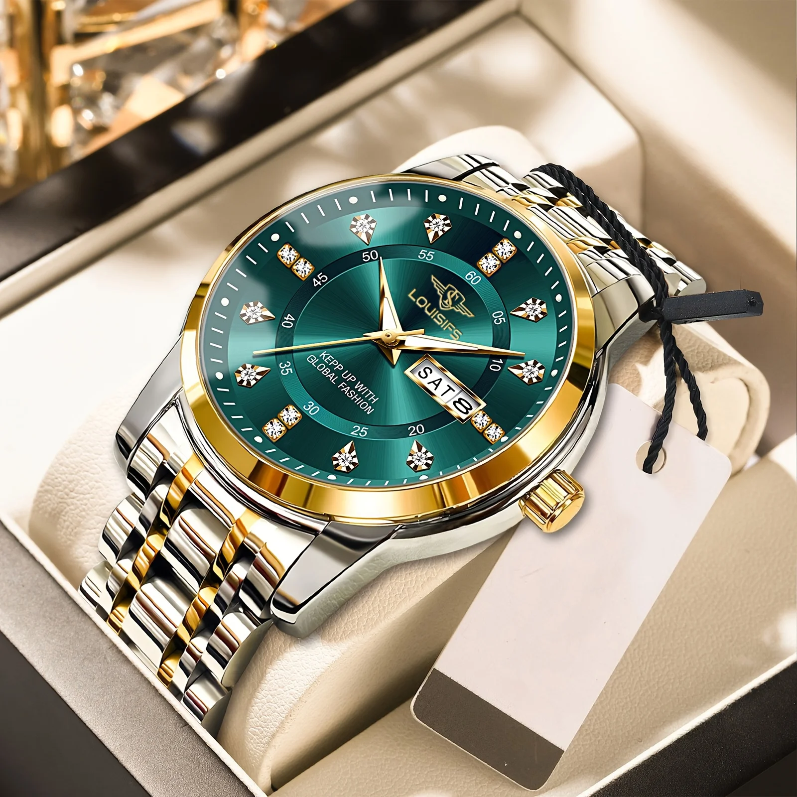 LOUISIFS Деловые мужские часы Водонепроницаемые светящиеся часы с датой недели Изысканные мужские наручные часы Классические мужские кварцевые часы из нержавеющей стали