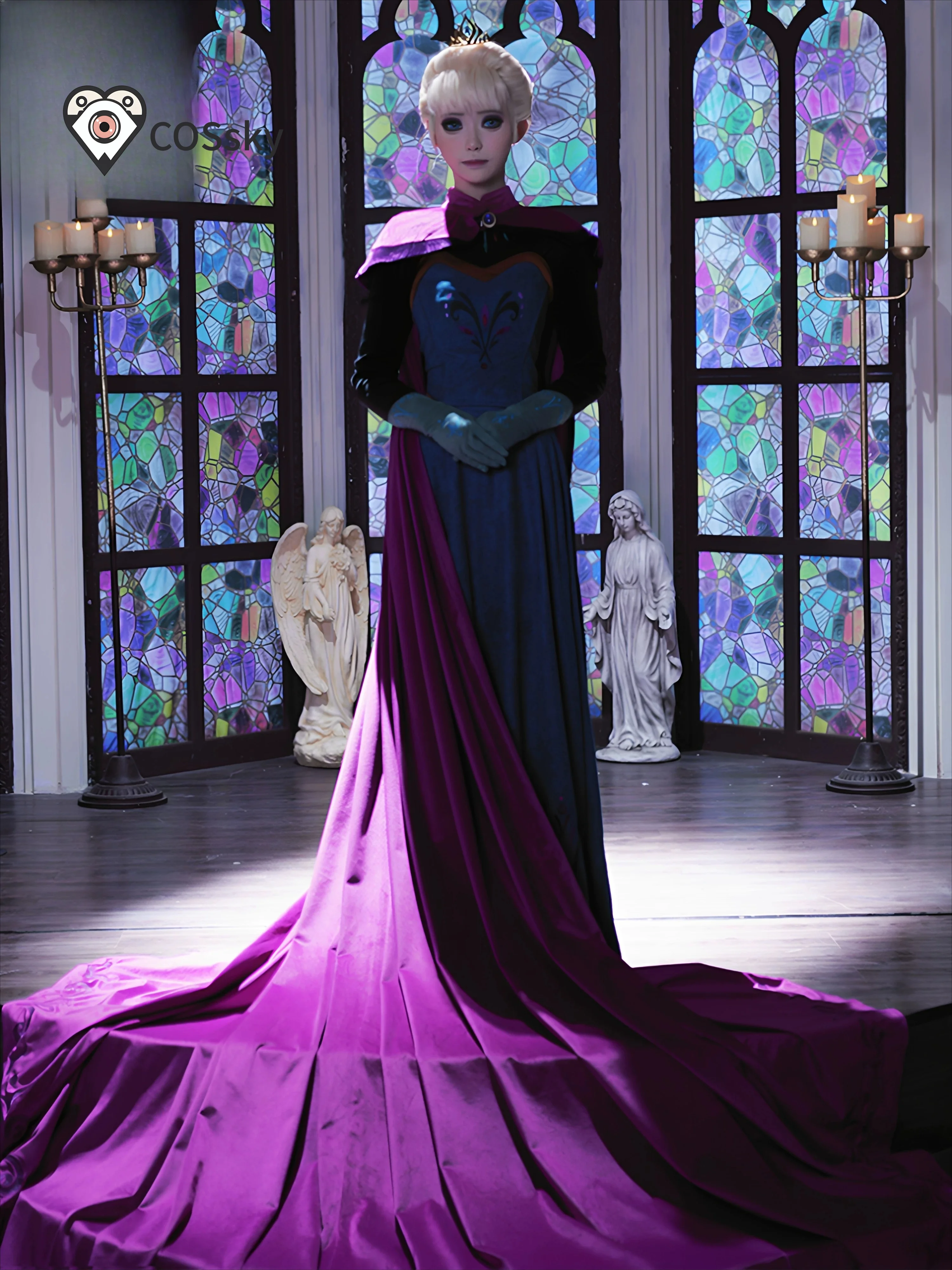 Anime Elsa Cosplay Kostüm Mädchen Prinzessinnenkleid Karneval Geburtstagsparty Kleidung Fancy Cosplay Elsa Königin Kostüm Krone