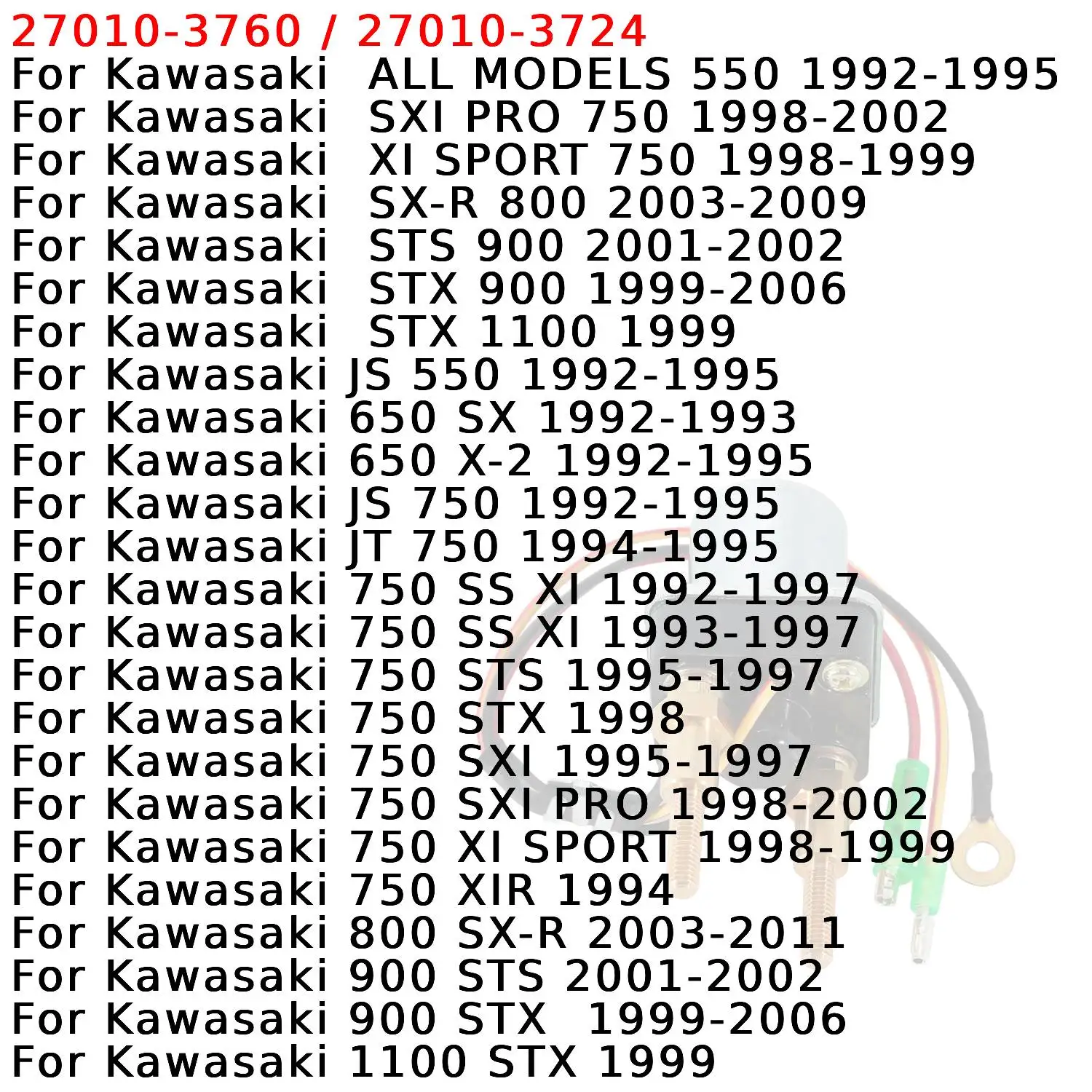 Motorcycle Starter Relay Solenoid For Kawasaki 550 750 800 900 1100 SS STS STX SXI SX-R SXI PRO SPORT JS 27010-3760 / 27010-3724