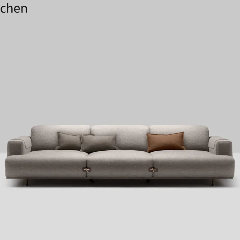 

HYS Simple Small Apartment Home Living Room High Elastic Cotton White Wax Wood Three-Seater Chaise Fabric Sofa