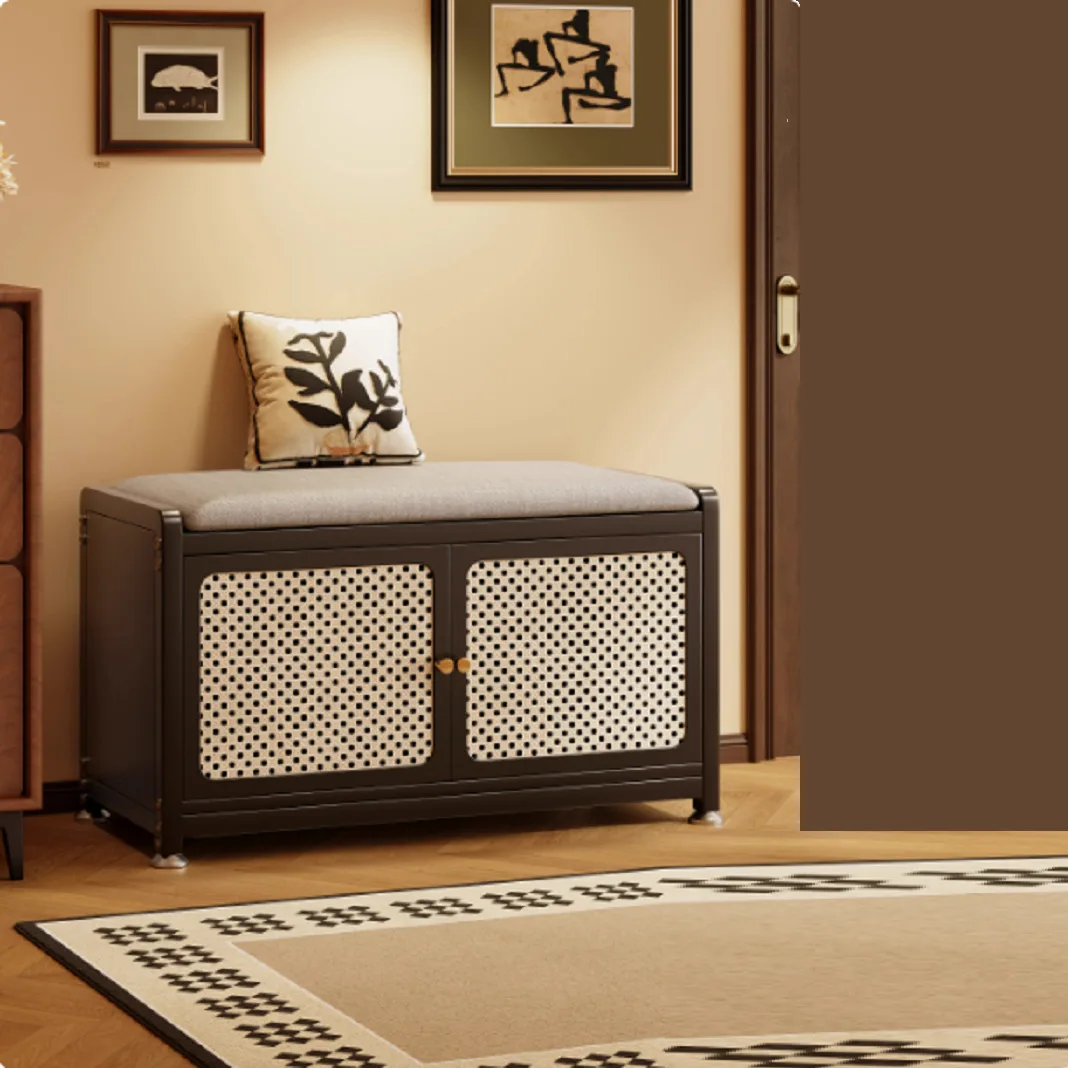 Imitation rattan shoe cabinet shoe stool integration home door sliding door storage can be sitting on shoe stools to enter the h