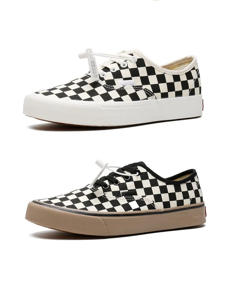 35-44 Unisex Checkered Sneakers Lace Up Women Black White Plaid Canvas Shoes Students Flat Summer Casual Shoes Couple Basic Shoe