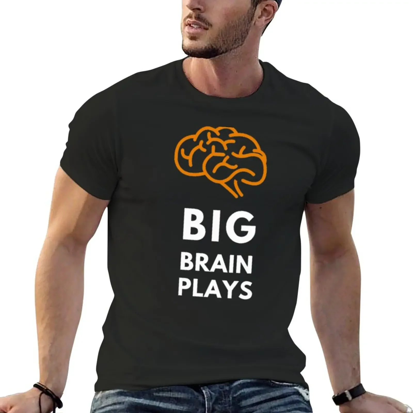 Big Brain Plays Gamer Graphic orange and white T-Shirt anime stuff vintage graphic tee T-shirt men