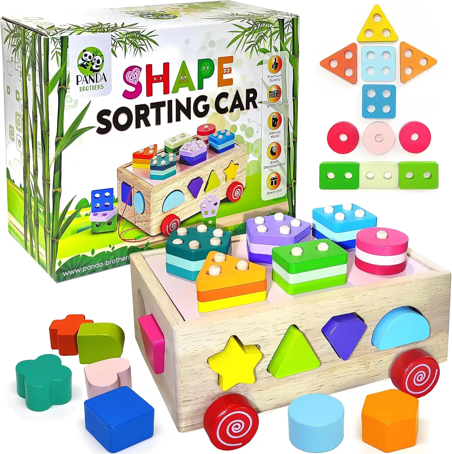 

Wooden Shape Sorter Toy, Shape Stacking Toys for toddlers 1-3, Montessori Toys for 1 2 3 Year Old Kids and Toddlers, Wooden Shap