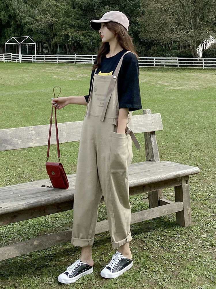 

Women's Summer Thin Workwear Overalls Student Set l Waist Long Pants Multiple kets Faionable Street Sle