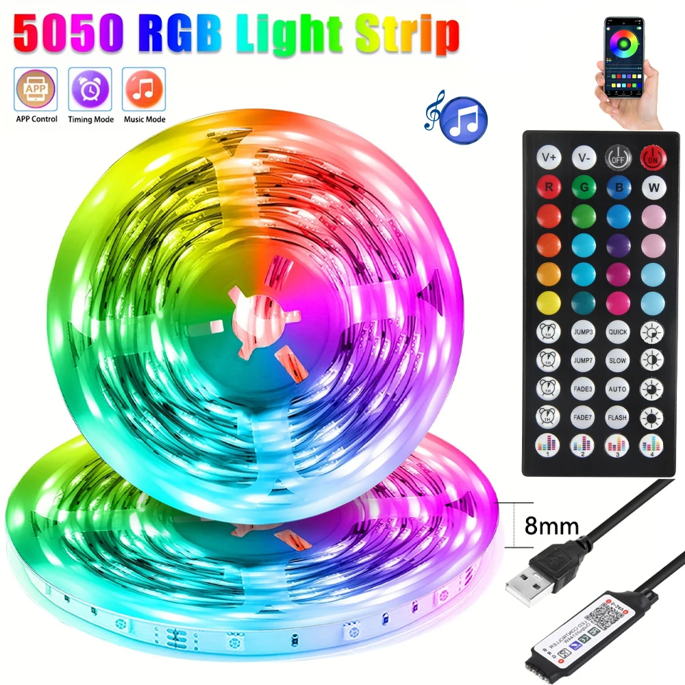 Diody na wstążce Led RGB 5050 5V USB 24 klawisze sterowanie Bluetooth elastyczna wstążka zmienia kolor lampa do synchronizacji muzyki do dekoracji